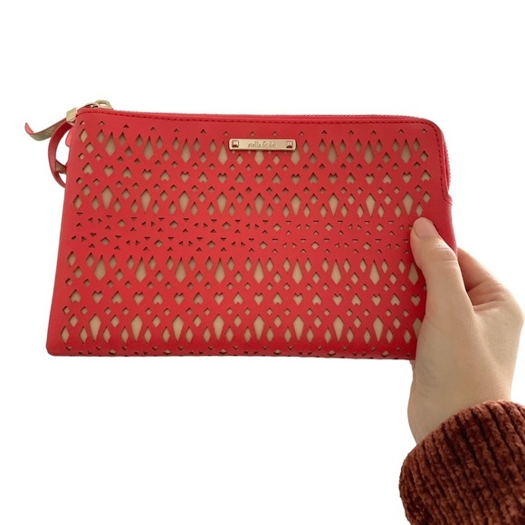 Stella & Dot Perforated Clutch Large 9x5.5 Double Sided Mirror Card Holder Pink - Picture 1 of 11